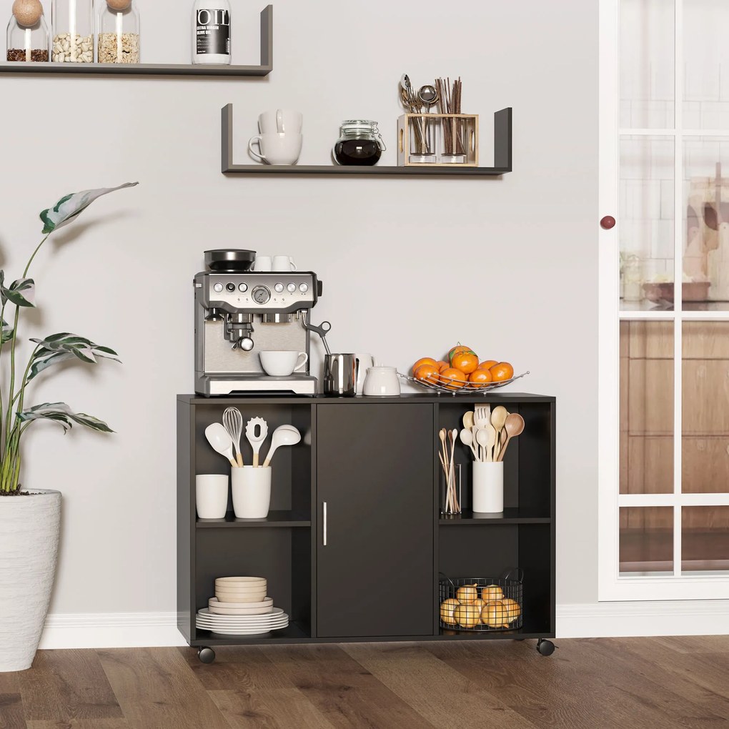 HOMCOM Suport pentru Imprimantă - Căsuță de Organizare de Birou cu Rotile - Dim. 100L x 40l x 71H cm din Lemn Negru | Aosom Romania