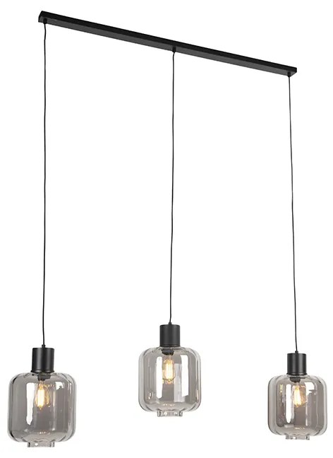Lampă suspendată de design neagră cu sticlă fumurie 3 lumini 161,5 cm - Qara