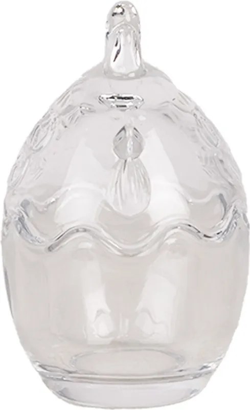 Borcan din sticlă, transparent, cu capac găină, Ø 6x9 cm