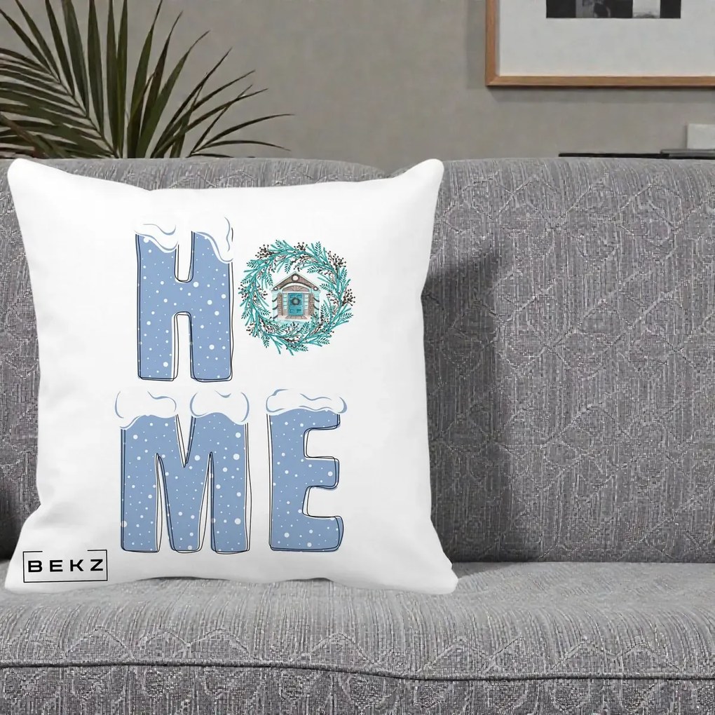 Perna Decorativa HOME Iarna cu Coroana, 40x40 cm, Alba Mata, Husa Detasabila, Perna Inclusa, BEKZ®