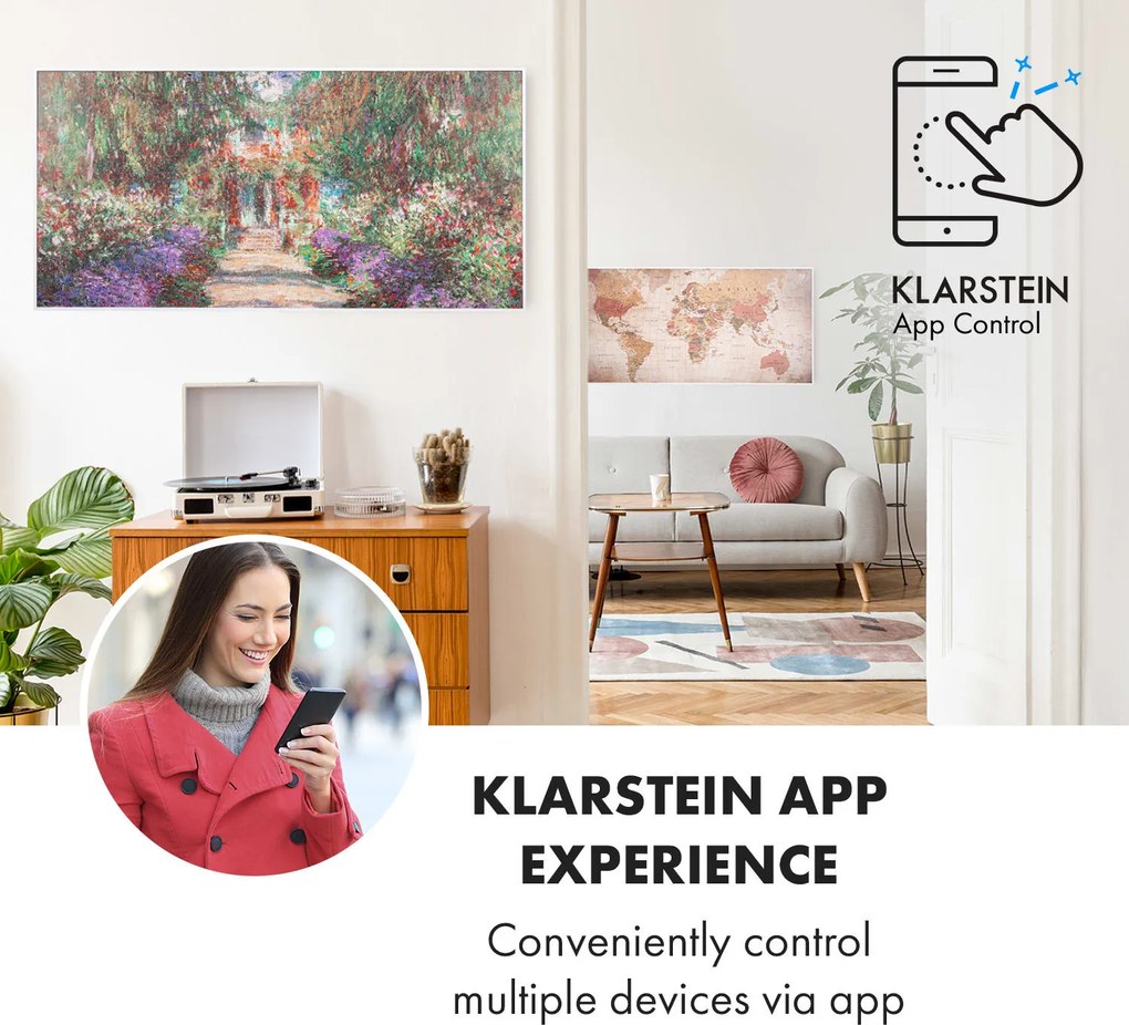 Klarstein Wonderwall Air Art Smart, încălzitor cu infraroșu, 120 x 60 cm, 700 W, aplicație, aleea din grădină