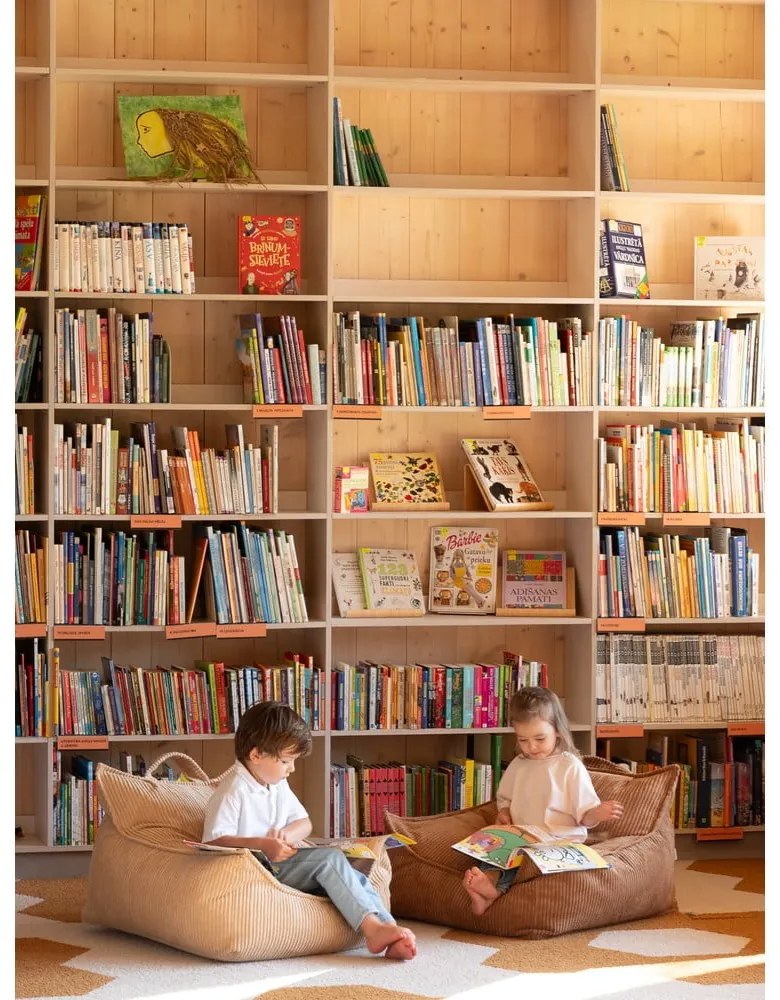 Fotoliu puf pentru copii maro cu tapițerie din catifea reiată Chair – Wigiwama