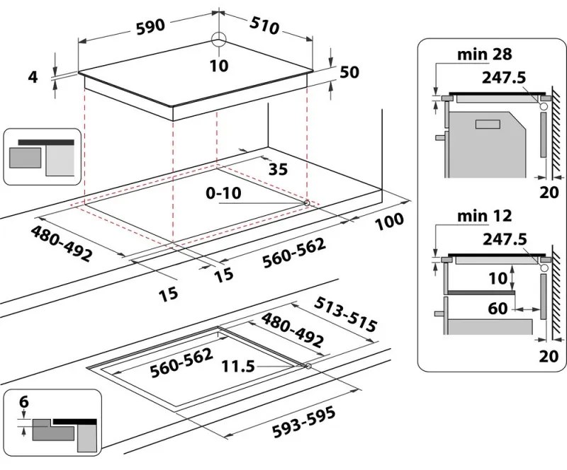 Plita vitroceramica cu inductie incorporabila Whirlpool WL B4060 CPNE, 7200W, 4 zone, 9 grade, 6-Th Sense, FlexiCook, Negru