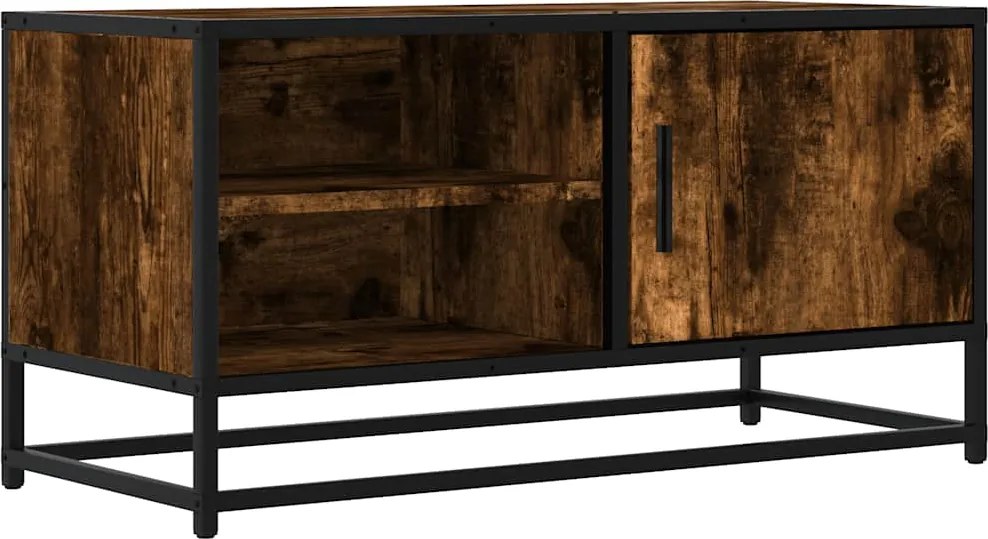 vidaXL Dulap TV stejar fumuriu, 80x34,5x40 cm, lemn prelucrat și metal