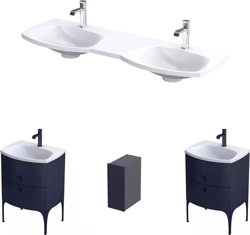 Set dulap baza suspendat Oristo Louis bleumarin 4 sertare cu lavoar alb mat 144 cm