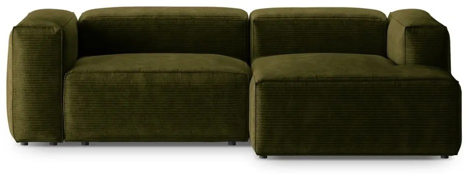 Colțar verde cu tapițerie din catifea reiată (cu colț pe partea dreaptă/cu șezlong) Bergamo – Cosmopolitan Design