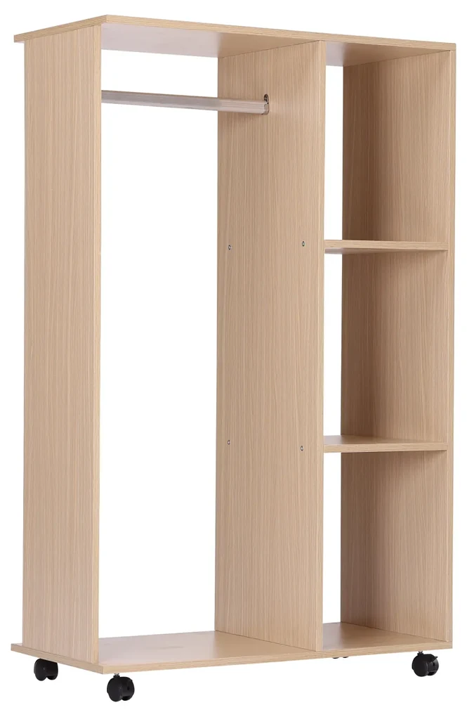 HOMCOM Dulap Multifuncțional cu Cuier și 3 Rafturi, Spațiu Deschis pentru Depozitare, 80x40x128 cm, Ideal pentru Hol | Aosom Romania