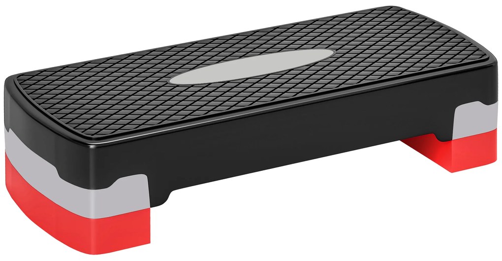 HOMCOM Step Fitness pentru Aerobic, Stepper cu Inaltime Reglabila 10-15 cm pentru Antrenament Acasa sau la Sala de Sport, 68x29cm Negru si Rosu