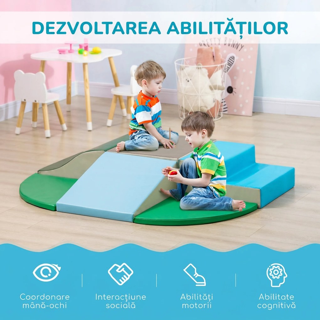 HOMCOM Set Construcții Moi pentru Copii 1-3 Ani cu 6 Piese, 150x100x24 cm, Multicolor | Aosom Romania