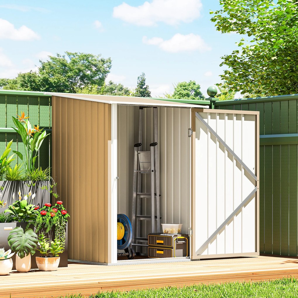 Outsunny Căsuță de Grădină 0.92m² din Oțel Galvanizat, Depozit pentru Unelte cu Ușă Blocabilă, Acoperiș Înclinat, 100x104x160 cm, Galben | Aosom Romania