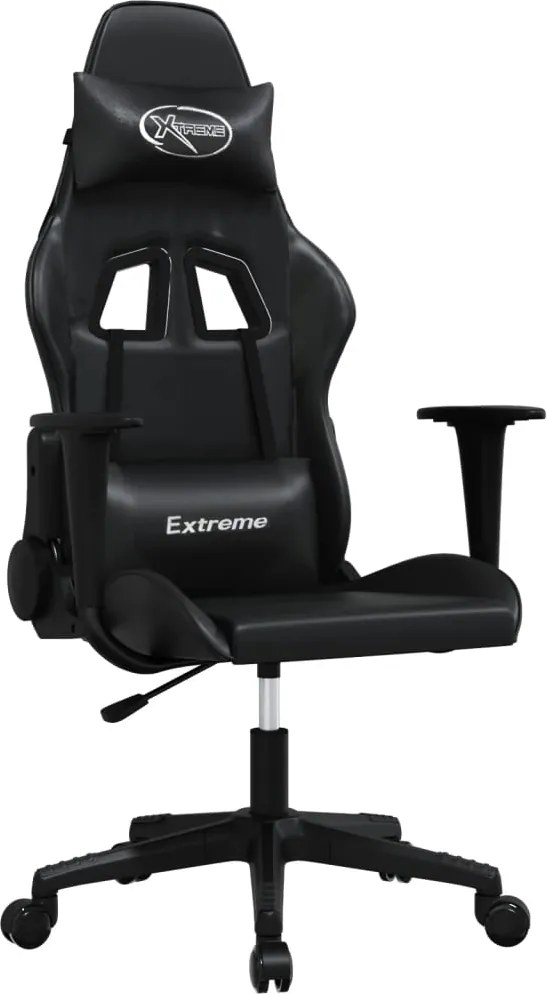 vidaXL Scaun de gaming de masaj, negru, piele ecologică