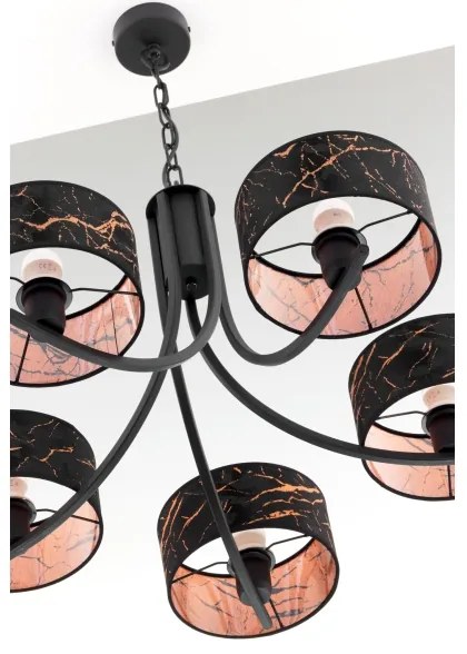 Jupiter 2107 - Candelabru cu lanț ARTHUR 5xE27/15W/230V negru/oranj/decor marmorat