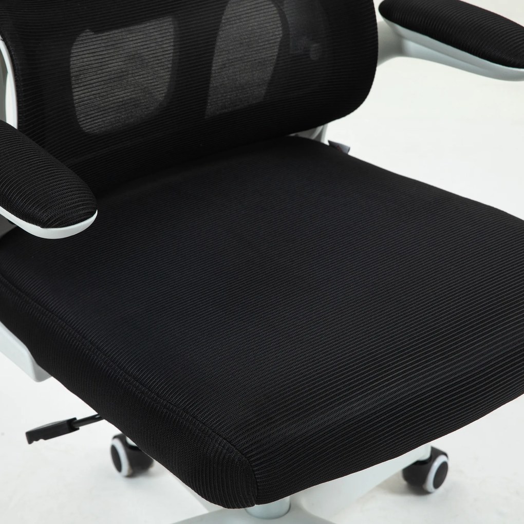 HOMCOM Scaun Birou cu Înălțime Reglabilă, Brațe Rabatabile și Tetieră, Scaun Ergonomic 62x61x112-120 cm, Negru | Aosom Romania