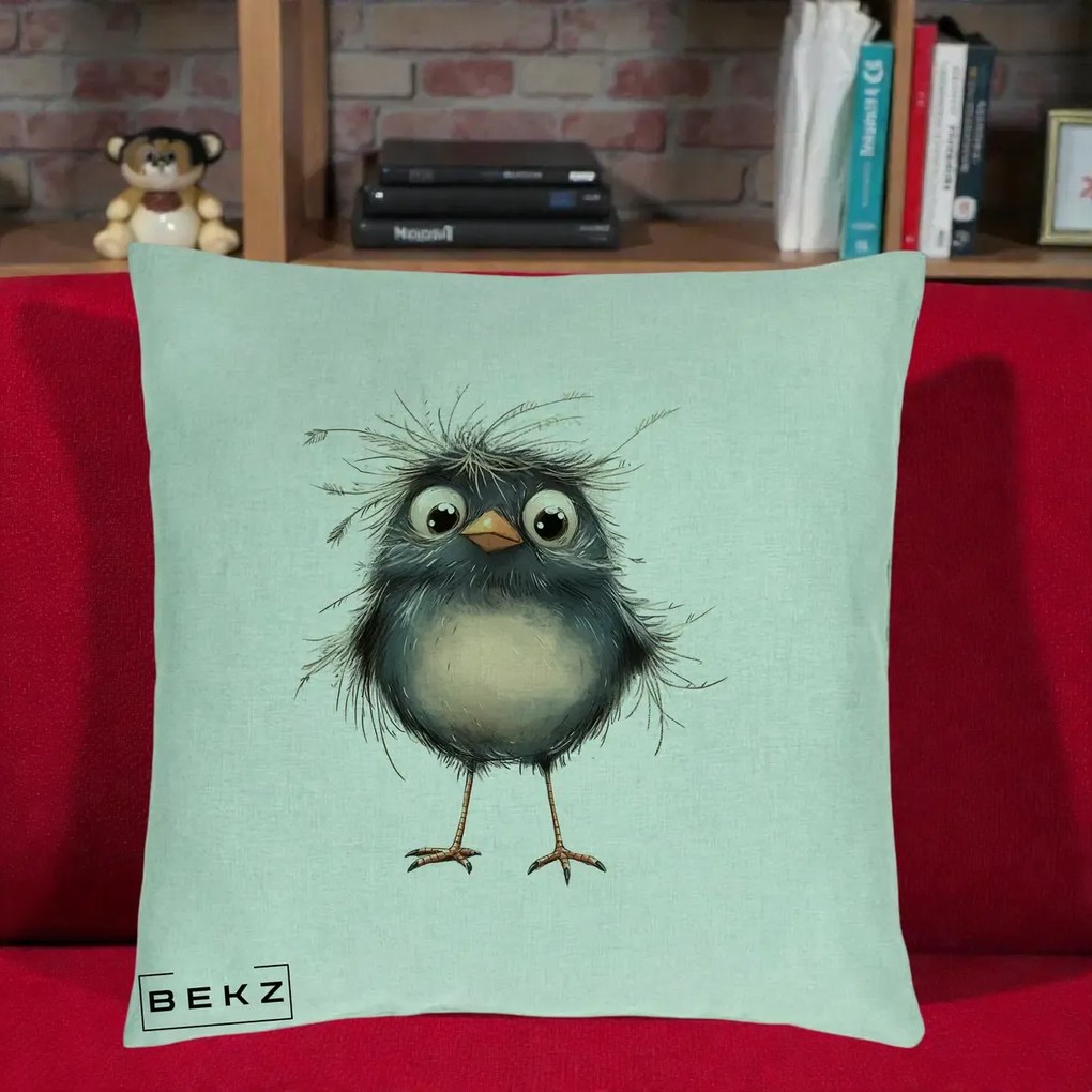 Perna Decorativa Pui Negru Zbarlit cu Pene Fine, 40x40 cm, Verde Menta, Husa Detasabila, Perna Inclusa, BEKZ®