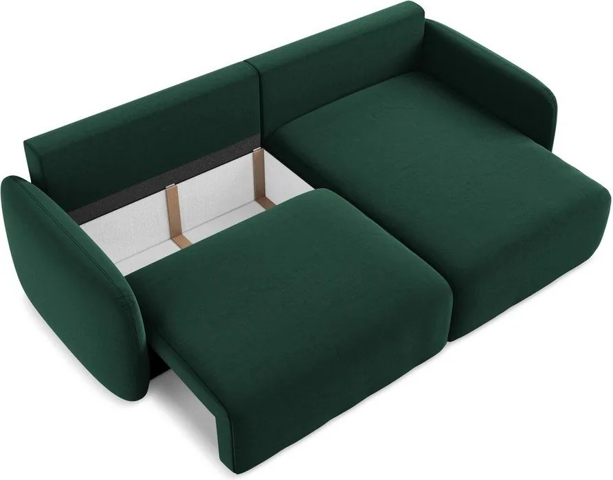 Colțar verde închis extensibil/cu spațiu de depozitare cu tapițerie din catifea (cu colț pe partea dreaptă/cu șezlong) Kalena – Makamii