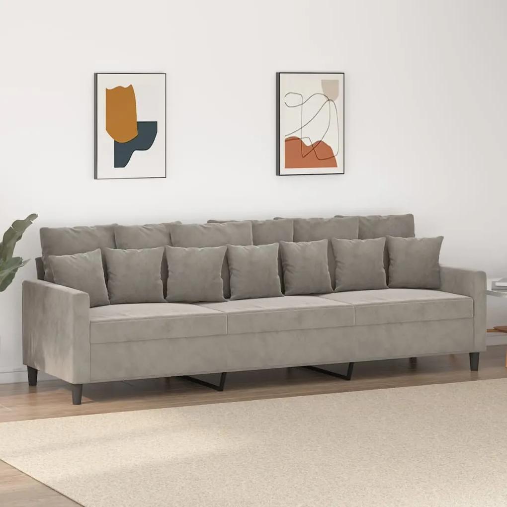 Canapea cu 3 locuri, gri deschis, 210 cm, material catifea Gri deschis, 228 x 77 x 80 cm