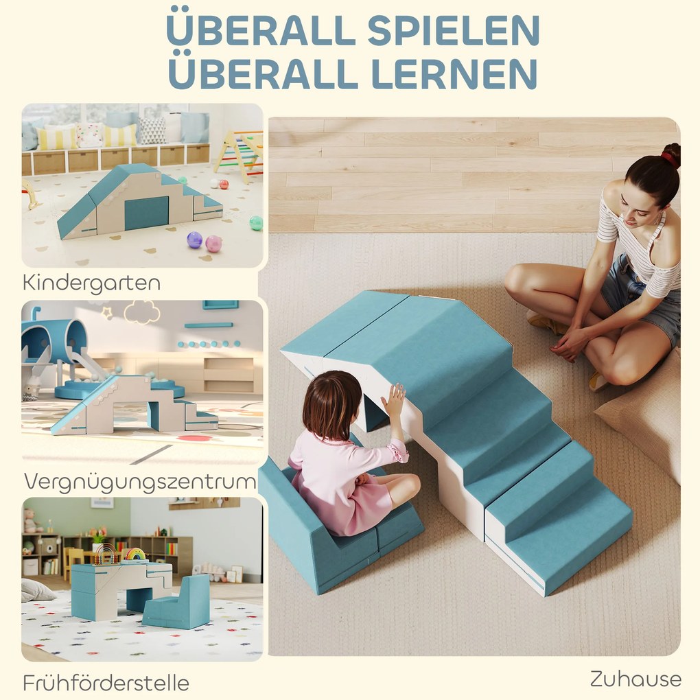 AIYAPLAY Set de 2 blocuri moi de jucării pentru copii mici, piele artificială, spumă, pentru cățărat, construit, joacă, Bej+Albastru | Aosom Romania
