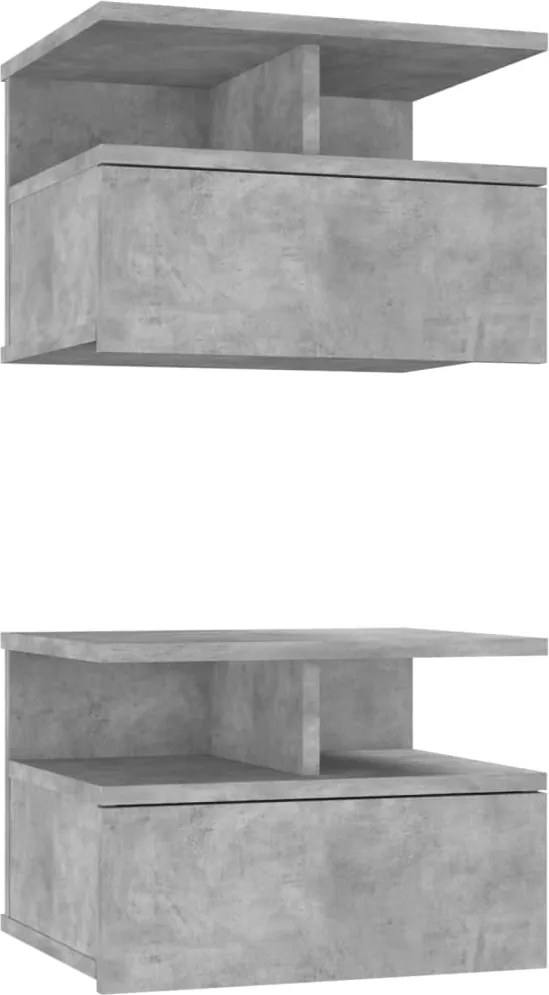 vidaXL Noptiere suspendate 2 buc. gri beton 40x31x27 cm lemn prelucrat