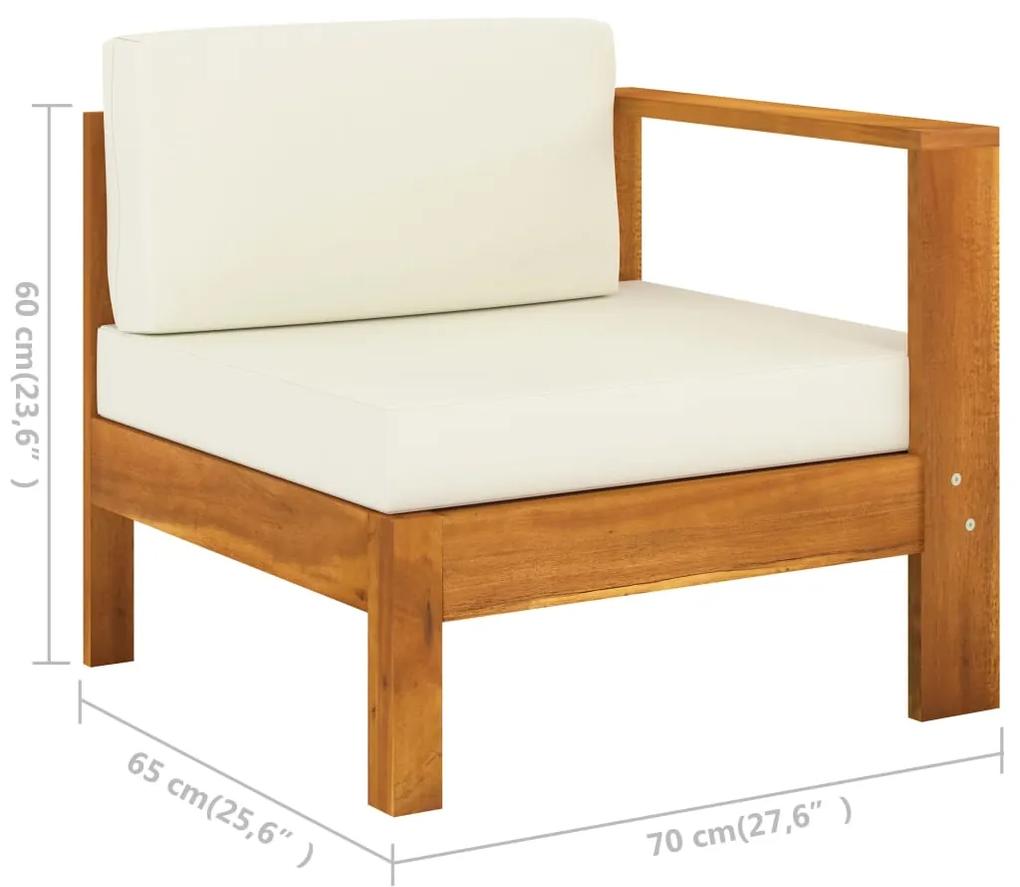 Canapea de mijloc cu cotiera, alb crem, lemn masiv acacia 1, Crem, Canapea de mijloc cu cotiera la stanga