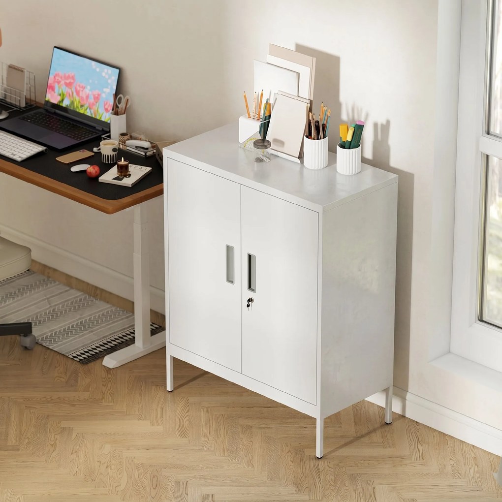 HOMCOM Dulap de Birou din Oțel cu 2 Rafturi Reglabile cu Sistem de Încuiere și 2 Chei, 80x40x100 cm, Alb | Aosom Romania