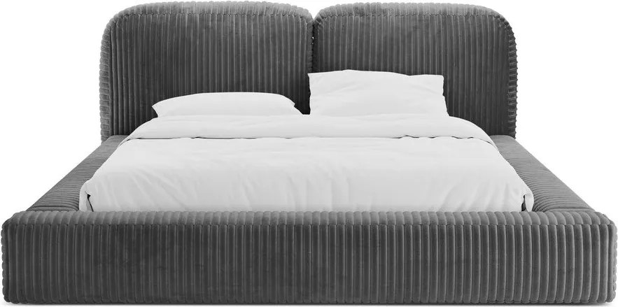 Pat matrimonial gri tapițat cu spațiu de depozitare cu somieră 200x200 cm Martina – Micadoni