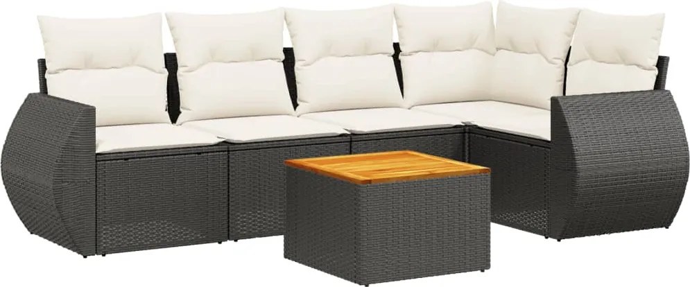 vidaXL Set mobilier de grădină cu perne, 6 piese, negru, poliratan