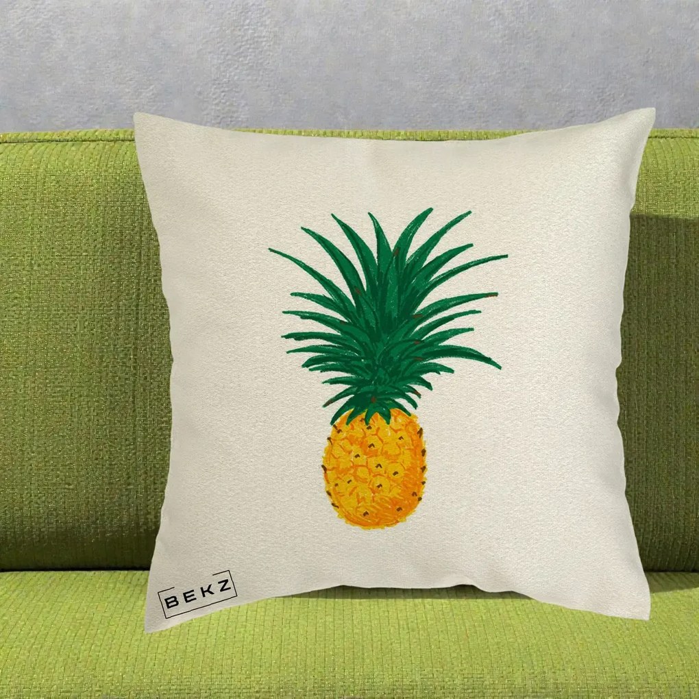 Perna Decorativa Ananas Tropical, 40x40 cm, Ecru, Husa Detasabila, Perna Inclusa, BEKZ®