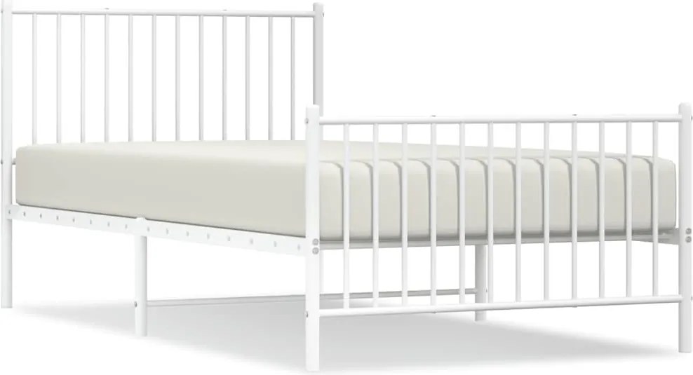 vidaXL Cadru de pat metalic cu tăblie de cap/picioare, alb, 100x200 cm