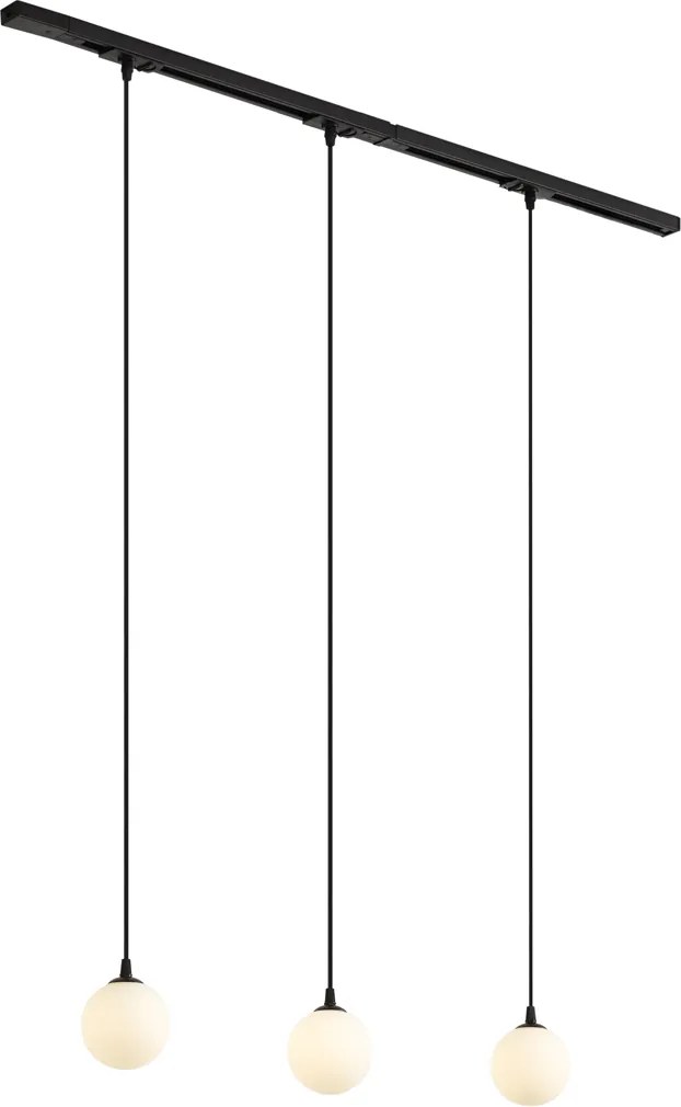 Sistem de iluminat pe șină modern negru cu 3 lumini suspendate albe monofazate - Iconic Perle