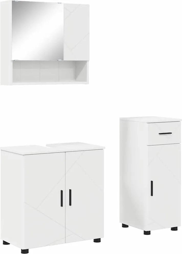 vidaXL Set de mobilier pentru baie 3 pcs Alb Lemn compozit & Metal