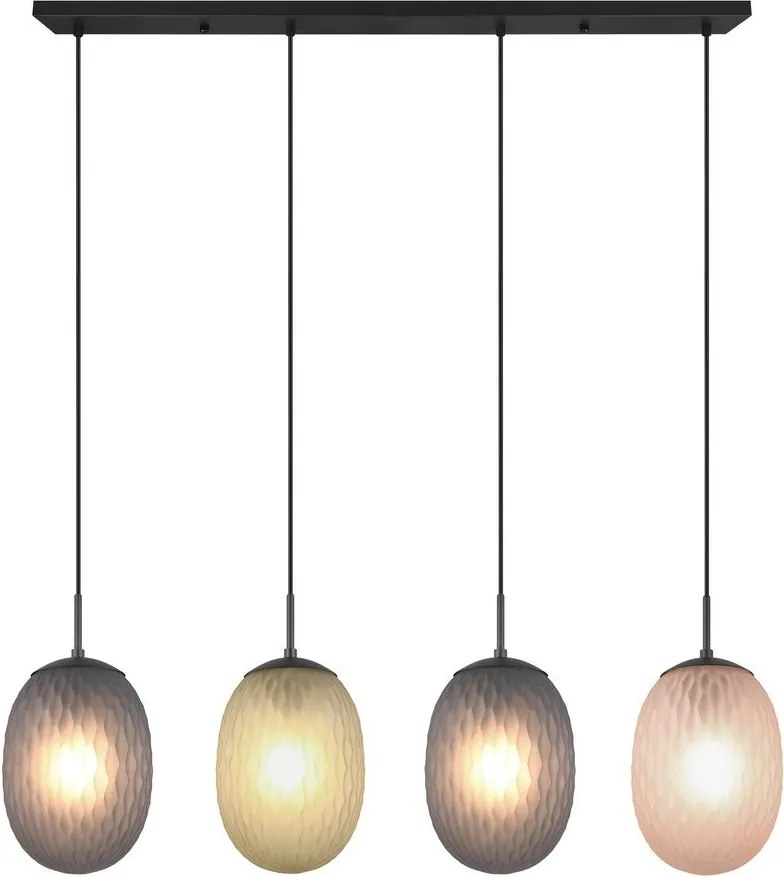 Lustră negru-mat cu abajur din sticlă Facette – Trio