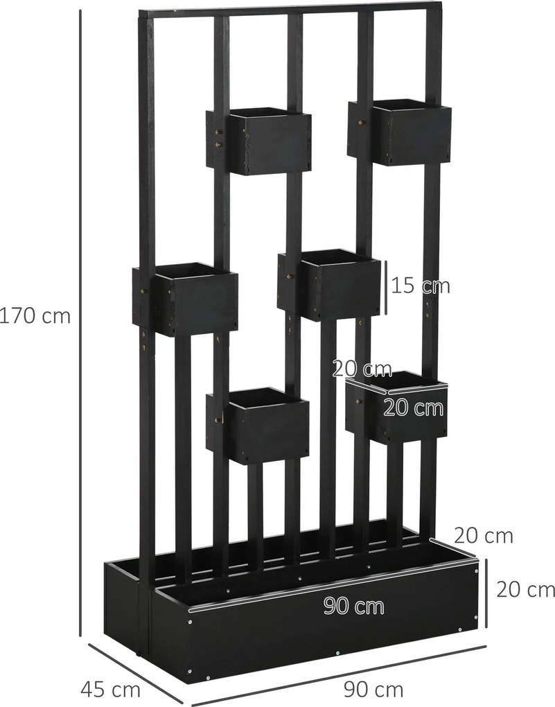 Outsunny Jardiniere inaltă cu grindă din lemn pentru plante, legume, flori sau ierburi aromatice, dim. 90L x 45L x 170H cm | Aosom Romania