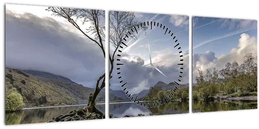 Tablou cu râu și copac (cu ceas) (90x30 cm)