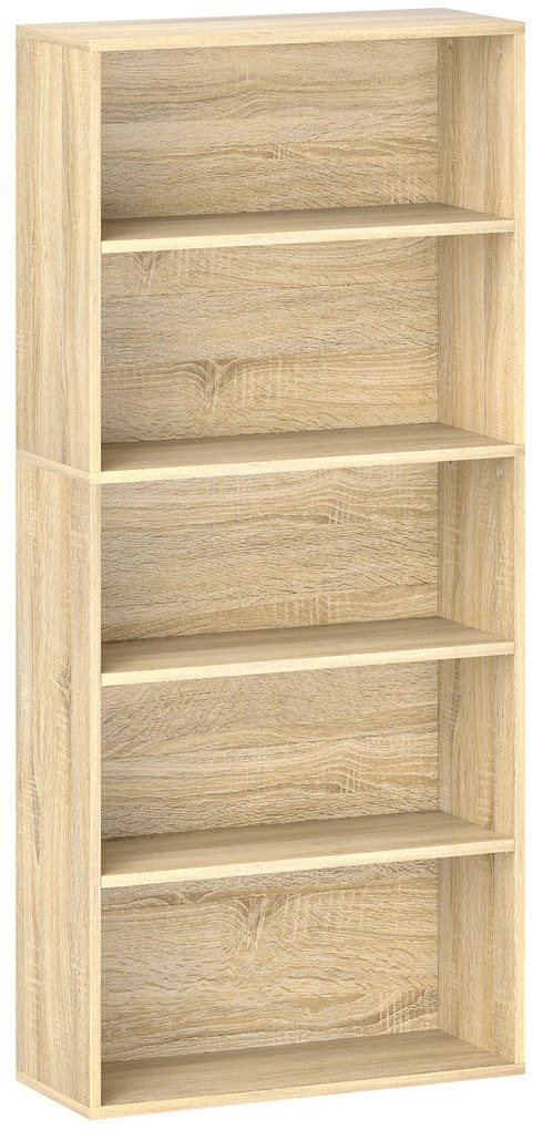 HOMCOM Bibliotecă raft de depozitare 5 nivele cu rafturi reglabile pentru living, dormitor, birou, 60x24x133,5 cm, natural | Aosom Romania