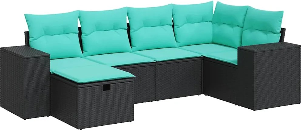 vidaXL Set mobilier de grădină cu perne, 6 piese, negru, poliratan