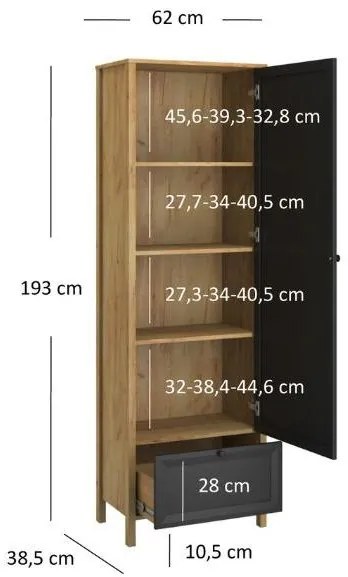 Dulap cu rafturi Bruselas (stejar craft auriu + negru) . 1116783