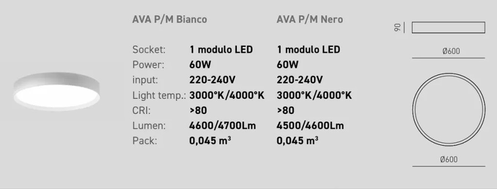 Plafoniera LED AVA 60cm, alb sau negru