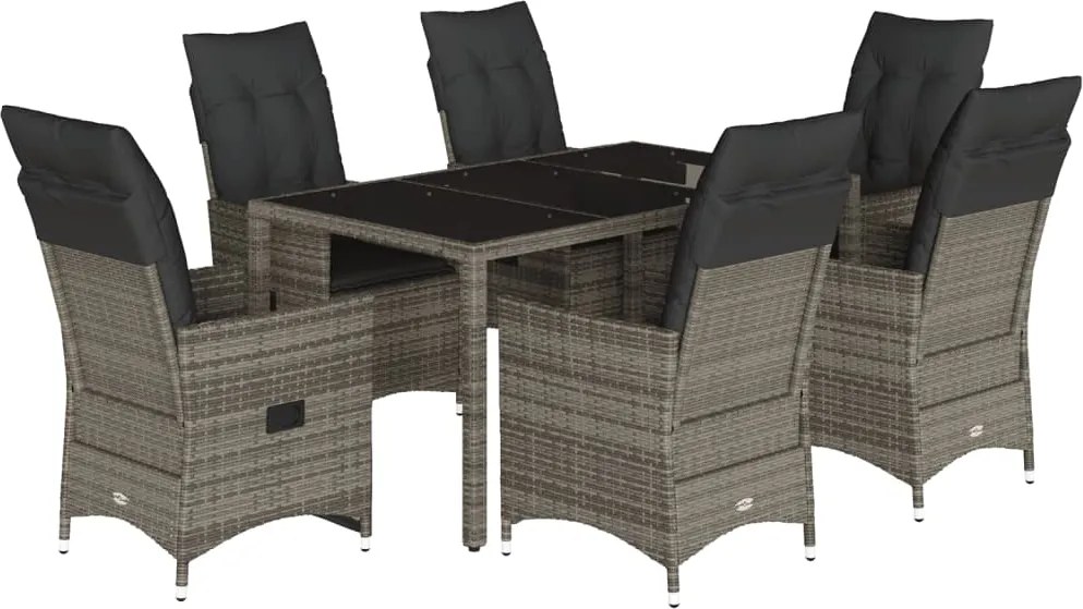 vidaXL Set mobilier de grădină cu perne, 7 piese, gri, poliratan
