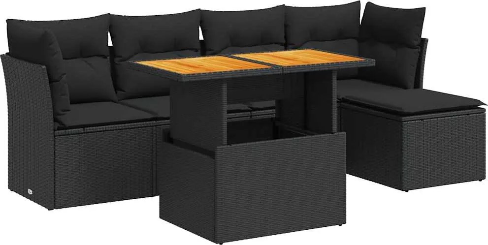 vidaXL Set mobilier de grădină cu perne, 6 piese, negru, poliratan