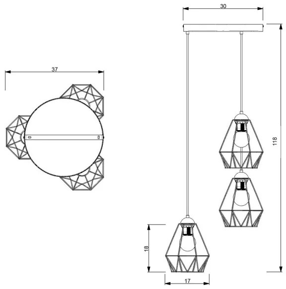 Lustră pe cablu BERGEN 3xE27/60W/230V neagră/crom lucios