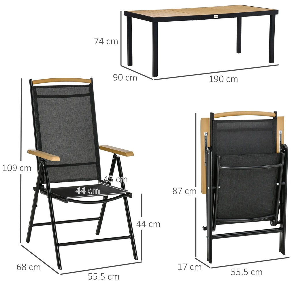 Set 7 Piese Mobilier de Gradina cu Masa Dreptunghiulara Outsunny, Negru | Aosom Romania