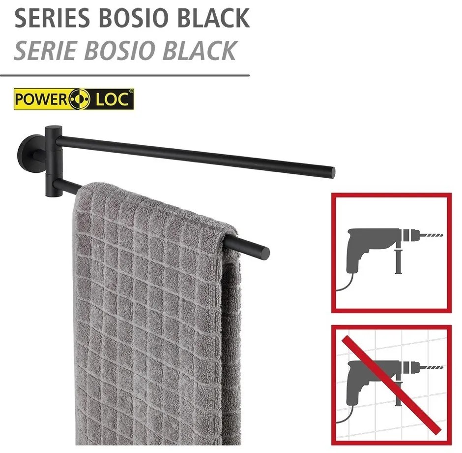 Suport pentru prosoape negru mat autoadeziv din oțel inoxidabil Bosio – Wenko