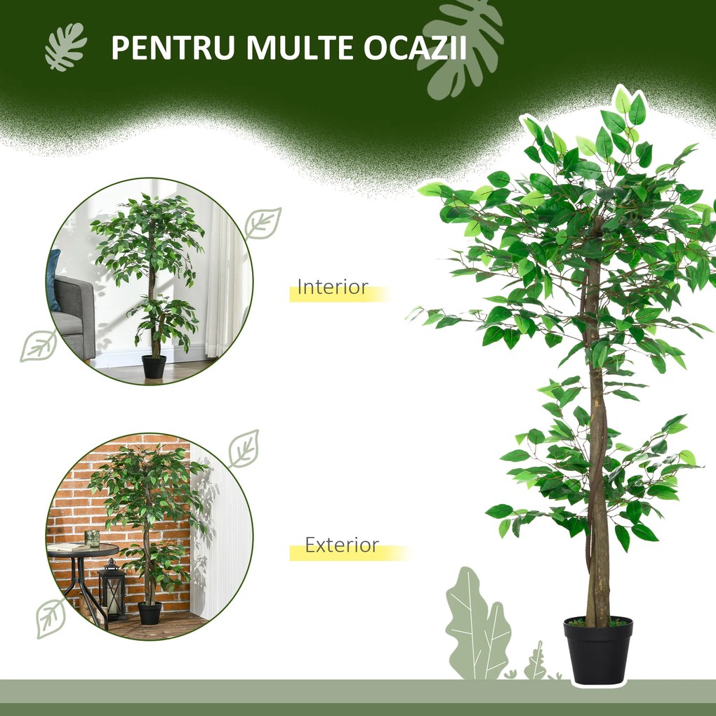Outsunny Plantă Artificială Arbore de Ceai cu 546 de Frunze Realistice și Ghiveci de Ciment 120 cm Verde | Aosom Romania
