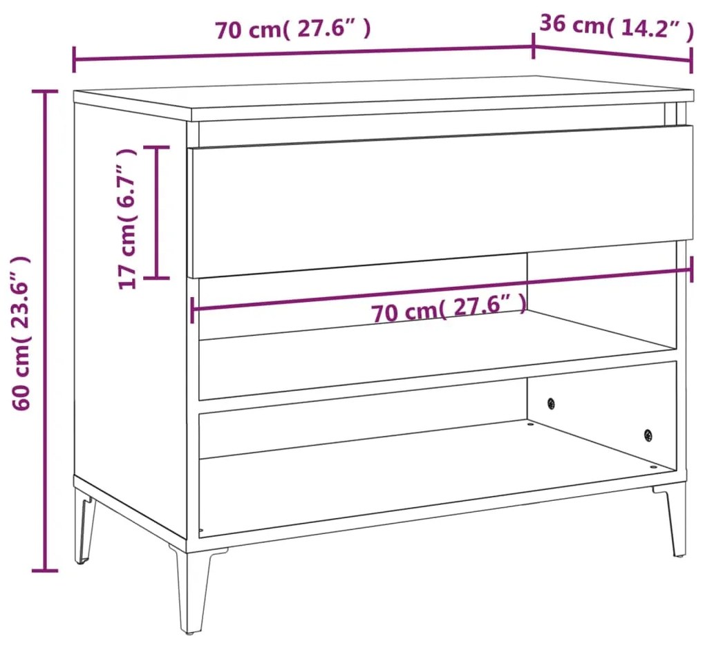 Pantofar, stejar maro, 70x36x60 cm, lemn prelucrat