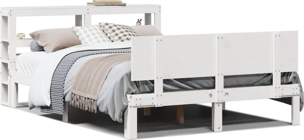 vidaXL Cadru de pat cu tăblie, alb, 150x200 cm lemn masiv pin