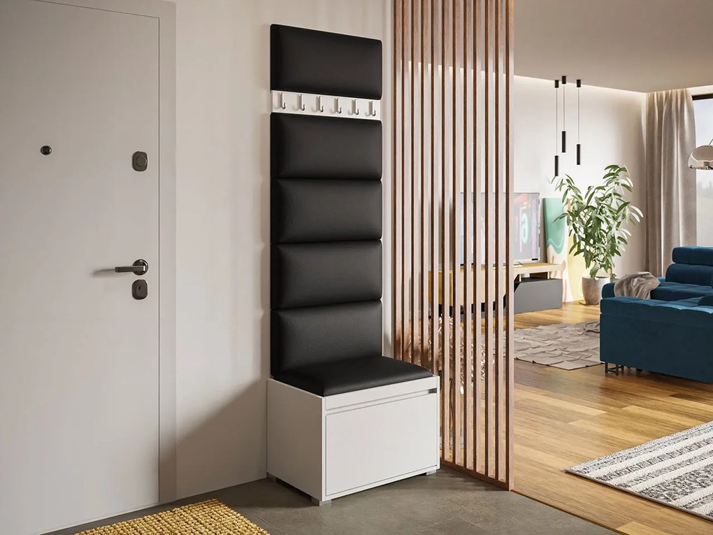 Mobilier pentru hol Kendora 60 (cu 6 buc panouri tapițate Pazara 60x30) (piele ecologică soft 011 (Negru). 1054012