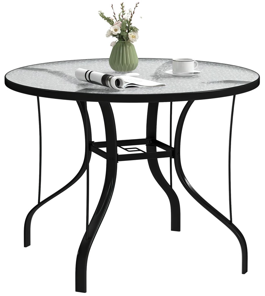 Outsunny Masă Rotundă de Grădină pentru Maxim 4 Persoane cu Gaură pentru Umbrelă, Ø96,5x71 cm, Negru | Aosom Romania