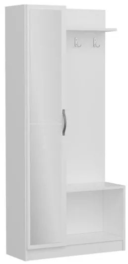 Set mobilier hol, pal melaminat, cu oglinda, cuier, 6 rafturi, alb, 80x32x173 cm, Orion, Minar