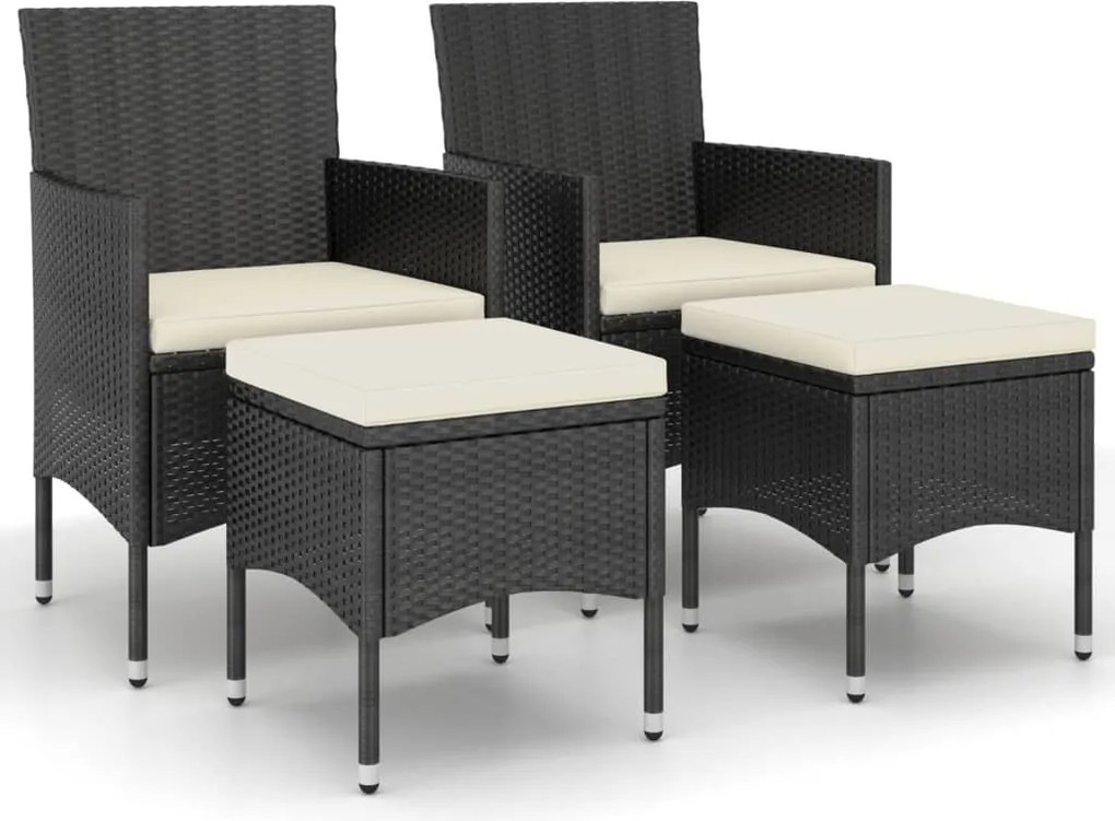 vidaXL Set cu scaun de grădină și taburet, 4 piese, negru, poliratan