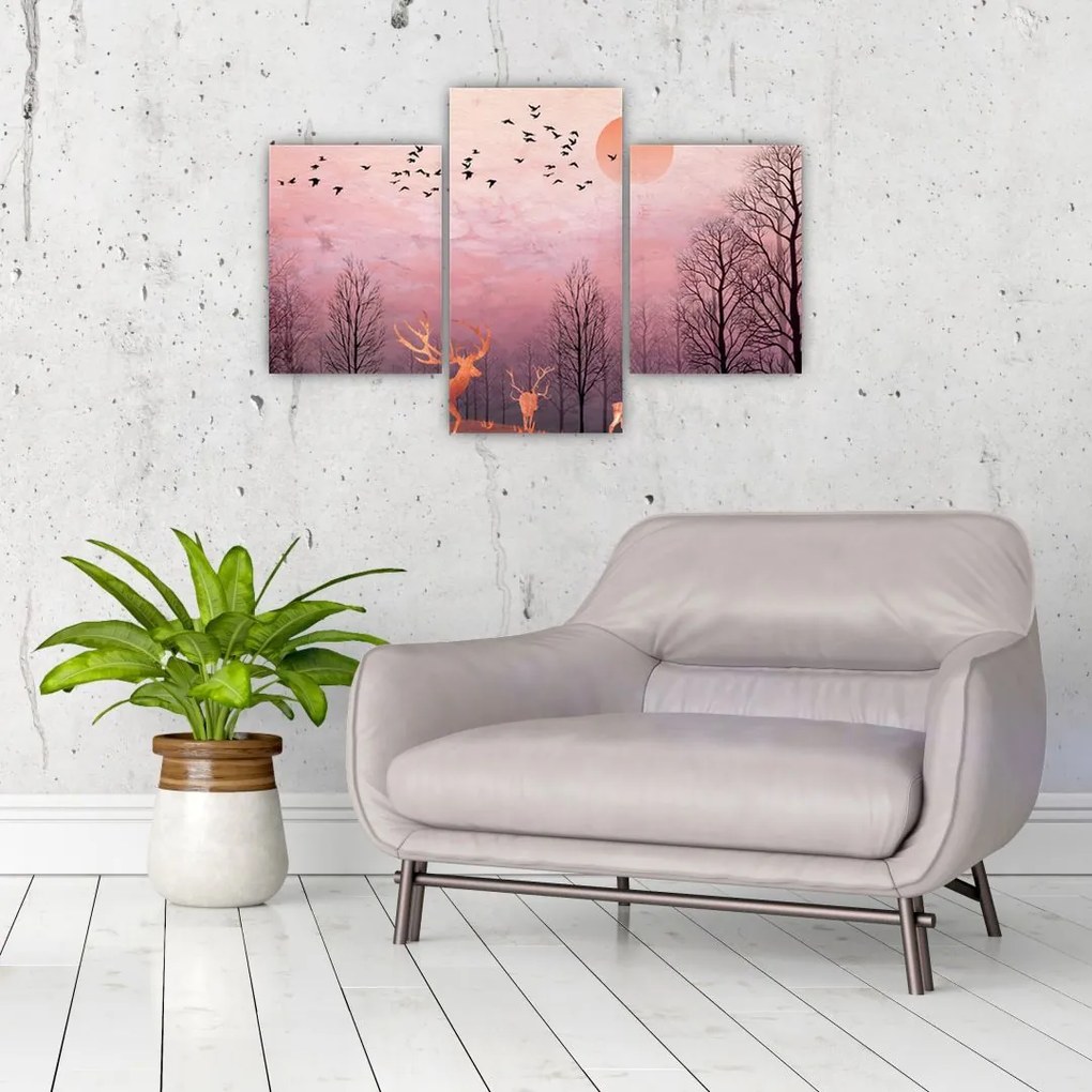 Tablou - Căprioare în strălucirea apusului de soare (90x60 cm)